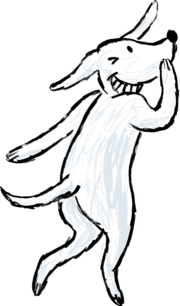 Dog modestly hiding body