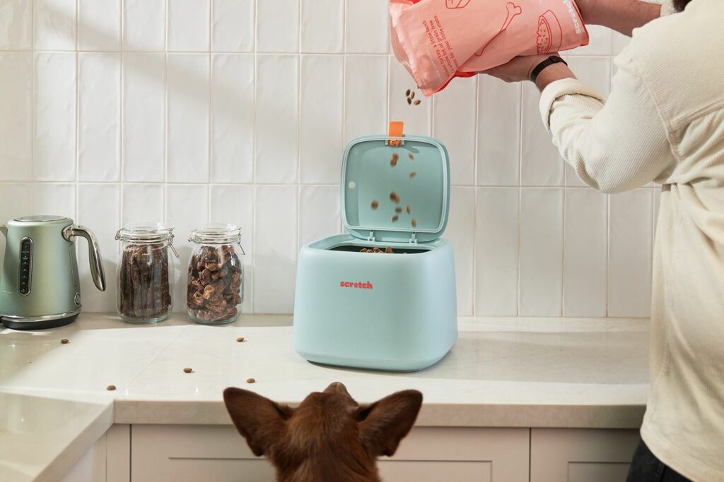 Pouring dog food